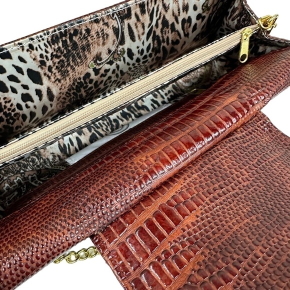 Big Buddha Reddish Brown Faux Crocodile Leather Crossbody Clutch - Picture 9 of 10